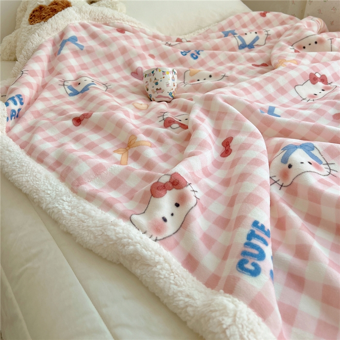 91家纺网 家纺一手货源 找家纺 葡萄家 2025新款A类ins小清新少女可爱奶油猫咪卡通加厚牛奶绒羊羔绒多功能毛毯毯子 绒毛毯-MT粉格喵喵
