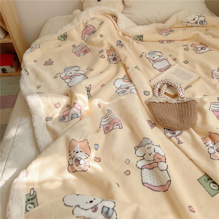 91家纺网 家纺一手货源 找家纺 葡萄家 2025新款A类ins小清新少女可爱奶油猫咪卡通加厚牛奶绒羊羔绒多功能毛毯毯子 绒毛毯-MT童梦园