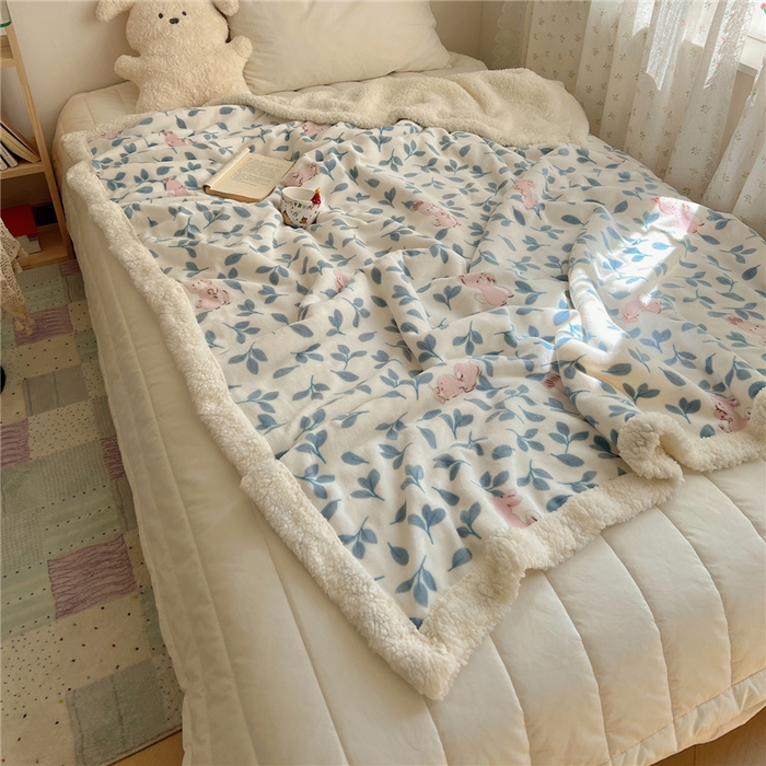 91家纺网 家纺一手货源 找家纺 葡萄家 2025新款A类ins小清新少女可爱奶油猫咪卡通加厚牛奶绒羊羔绒多功能毛毯毯子 绒毛毯-MT可可兔