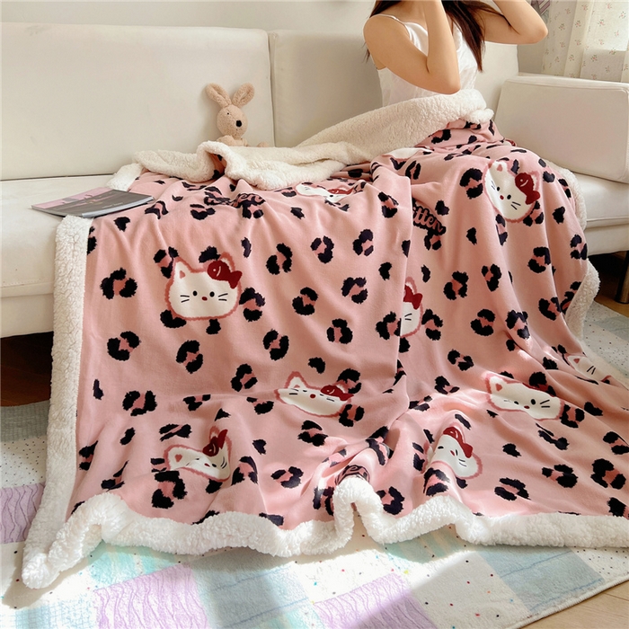 91家纺网 家纺一手货源 找家纺 葡萄家 2025新款A类ins小清新少女可爱奶油猫咪卡通加厚牛奶绒羊羔绒多功能毛毯毯子 绒毛毯-MT豹纹粉猫