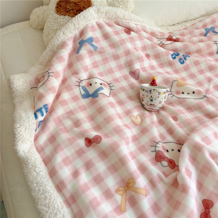 91家纺网 家纺一手货源 找家纺 葡萄家 2025新款A类ins小清新少女可爱奶油猫咪卡通加厚牛奶绒羊羔绒多功能毛毯毯子 绒毛毯-MT粉格喵喵