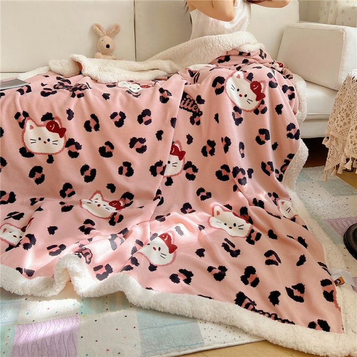 91家纺网 家纺一手货源 找家纺 葡萄家 2025新款A类ins小清新少女可爱奶油猫咪卡通加厚牛奶绒羊羔绒多功能毛毯毯子 绒毛毯-MT豹纹粉猫