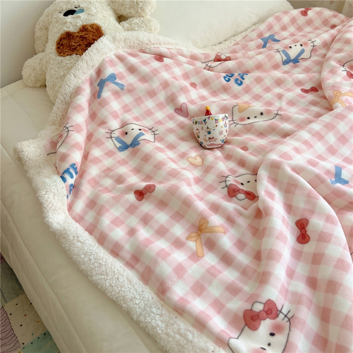 91家纺网 家纺一手货源 找家纺 葡萄家 2025新款A类ins小清新少女可爱奶油猫咪卡通加厚牛奶绒羊羔绒多功能毛毯毯子 绒毛毯-MT粉格喵喵