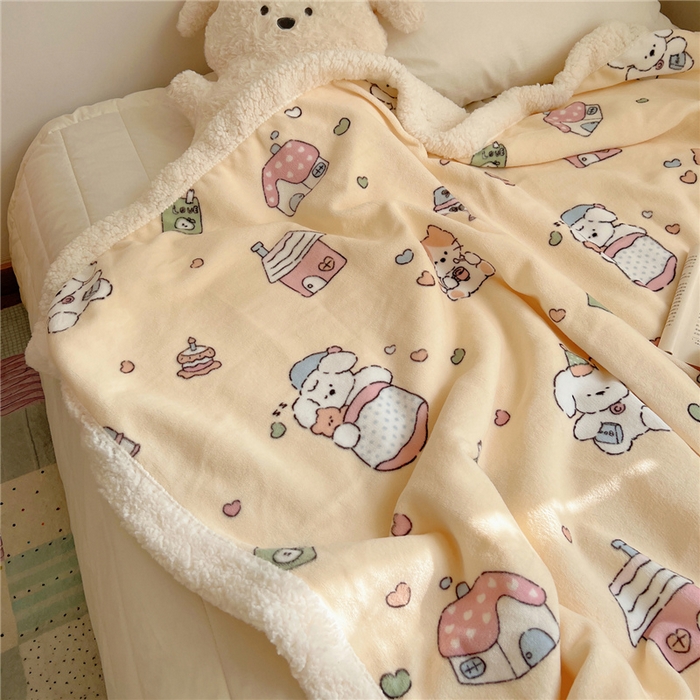 91家纺网 家纺一手货源 找家纺 葡萄家 2025新款A类ins小清新少女可爱奶油猫咪卡通加厚牛奶绒羊羔绒多功能毛毯毯子 绒毛毯-MT童梦园