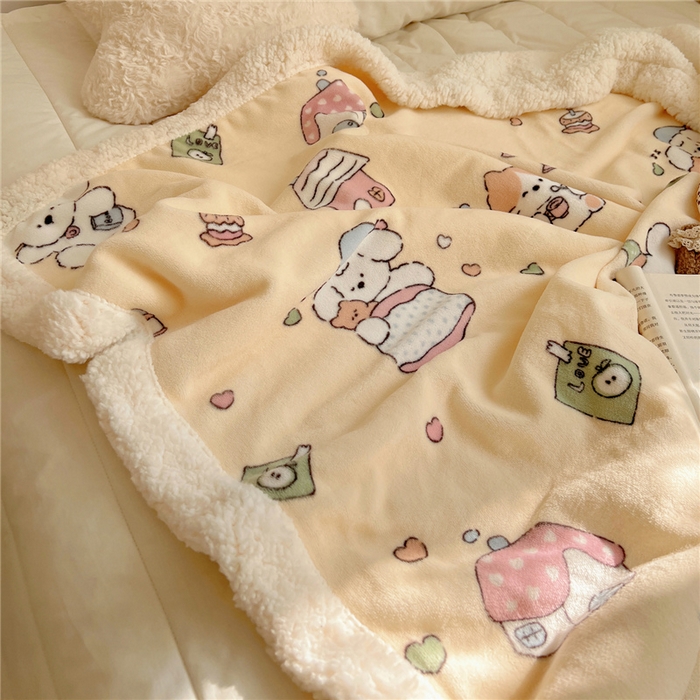 91家纺网 家纺一手货源 找家纺 葡萄家 2025新款A类ins小清新少女可爱奶油猫咪卡通加厚牛奶绒羊羔绒多功能毛毯毯子 绒毛毯-MT童梦园