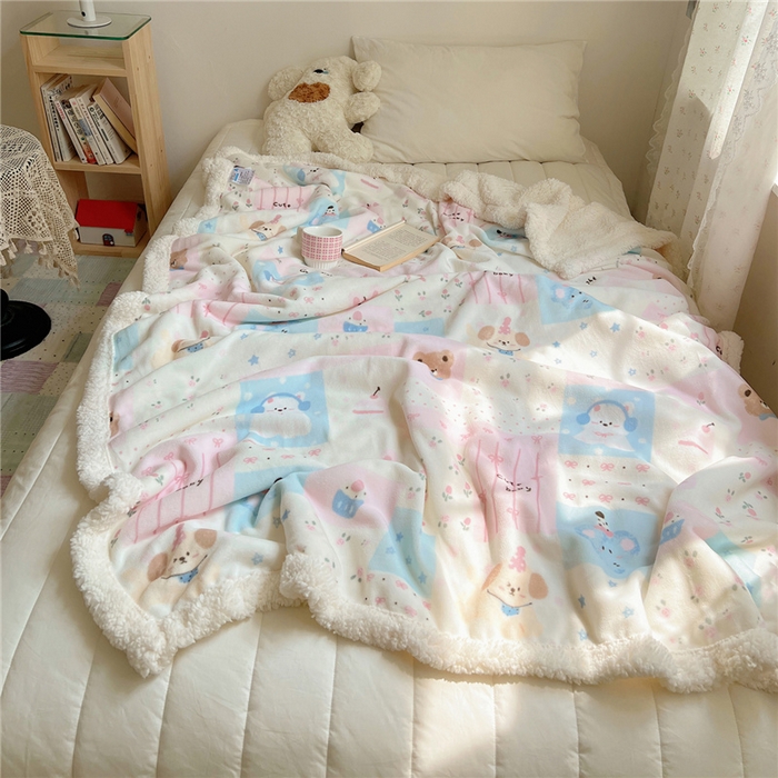 91家纺网 家纺一手货源 找家纺 （总）葡萄家 2025新款A类ins小清新少女可爱奶油猫咪卡通加厚牛奶绒羊羔绒多功能毛毯毯子