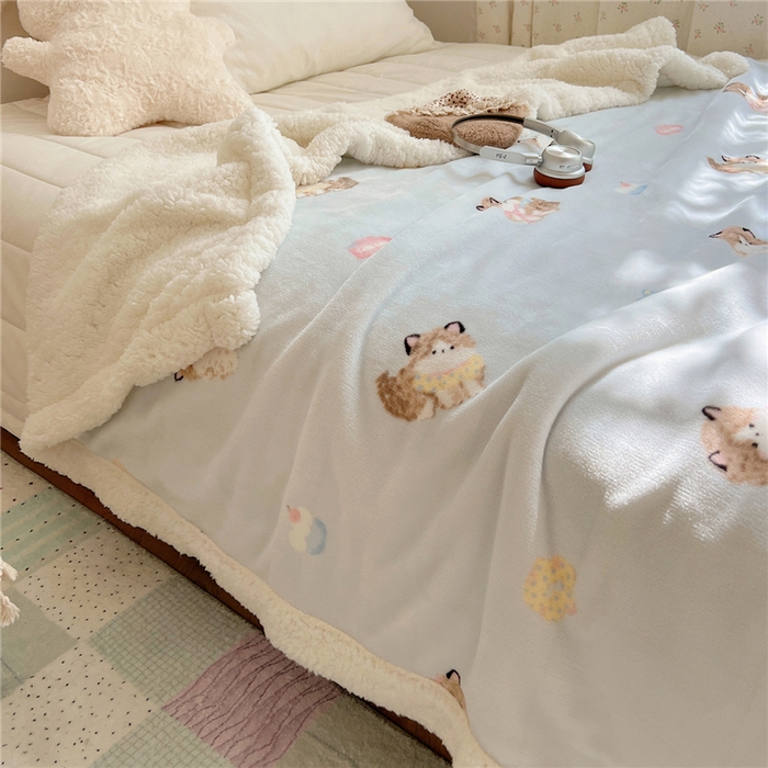 91家纺网 家纺一手货源 找家纺 葡萄家 2025新款A类ins小清新少女可爱奶油猫咪卡通加厚牛奶绒羊羔绒多功能毛毯毯子 绒毛毯-MT蓝色公主猫