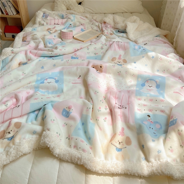 91家纺网 家纺一手货源 找家纺 葡萄家 2025新款A类ins小清新少女可爱奶油猫咪卡通加厚牛奶绒羊羔绒多功能毛毯毯子 绒毛毯-MT花满屋