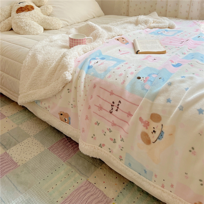 91家纺网 家纺一手货源 找家纺 葡萄家 2025新款A类ins小清新少女可爱奶油猫咪卡通加厚牛奶绒羊羔绒多功能毛毯毯子 绒毛毯-MT花满屋