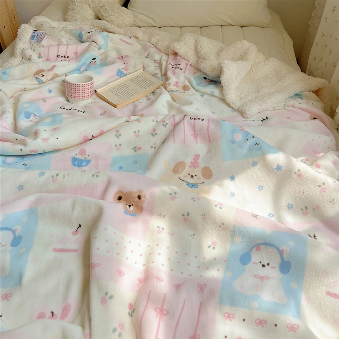 91家纺网 家纺一手货源 找家纺 葡萄家 2025新款A类ins小清新少女可爱奶油猫咪卡通加厚牛奶绒羊羔绒多功能毛毯毯子 绒毛毯-MT花满屋