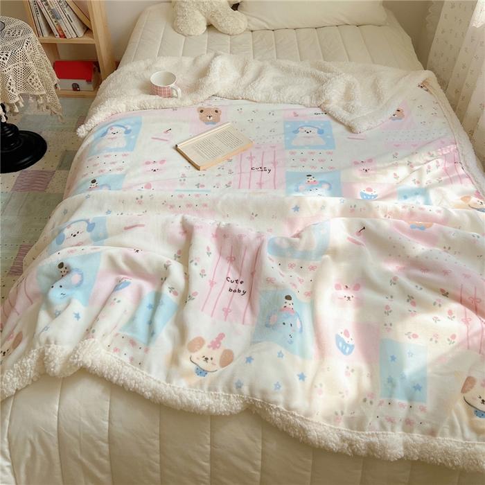 91家纺网 家纺一手货源 找家纺 葡萄家 2025新款A类ins小清新少女可爱奶油猫咪卡通加厚牛奶绒羊羔绒多功能毛毯毯子 绒毛毯-MT花满屋