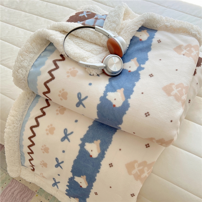 91家纺网 家纺一手货源 找家纺 葡萄家 2025新款A类ins小清新少女可爱奶油猫咪卡通加厚牛奶绒羊羔绒多功能毛毯毯子 绒毛毯-MT波西狗狗