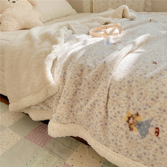 91家纺网 家纺一手货源 找家纺 葡萄家 2025新款A类ins小清新少女可爱奶油猫咪卡通加厚牛奶绒羊羔绒多功能毛毯毯子 绒毛毯-MT可爱女孩