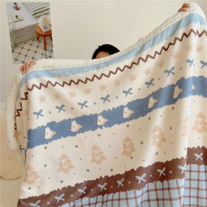 91家纺网 家纺一手货源 找家纺 葡萄家 2025新款A类ins小清新少女可爱奶油猫咪卡通加厚牛奶绒羊羔绒多功能毛毯毯子 绒毛毯-MT波西狗狗