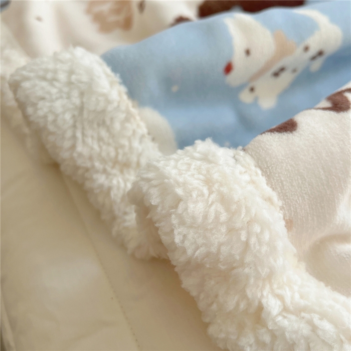 91家纺网 家纺一手货源 找家纺 葡萄家 2025新款A类ins小清新少女可爱奶油猫咪卡通加厚牛奶绒羊羔绒多功能毛毯毯子 绒毛毯-MT波西狗狗