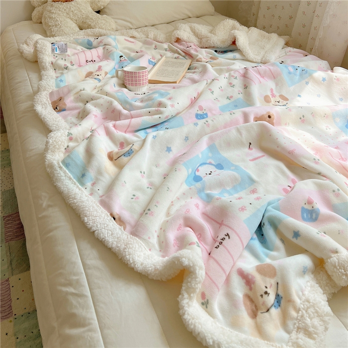 91家纺网 家纺一手货源 找家纺 葡萄家 2025新款A类ins小清新少女可爱奶油猫咪卡通加厚牛奶绒羊羔绒多功能毛毯毯子 绒毛毯-MT花满屋