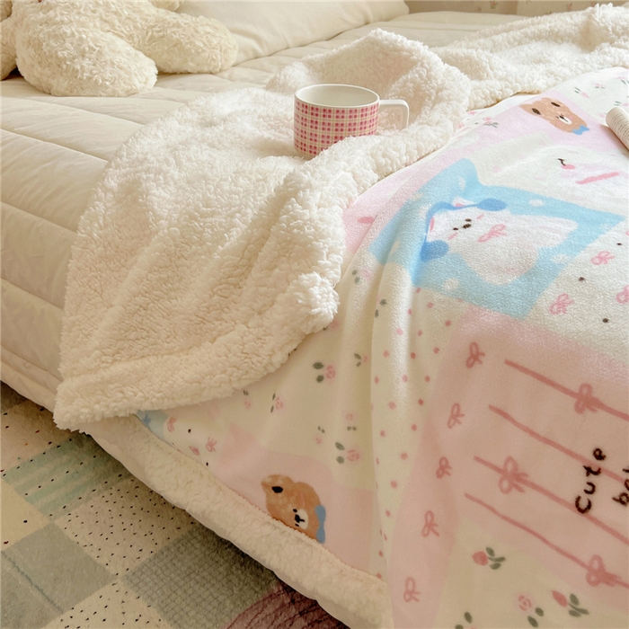 91家纺网 家纺一手货源 找家纺 葡萄家 2025新款A类ins小清新少女可爱奶油猫咪卡通加厚牛奶绒羊羔绒多功能毛毯毯子 绒毛毯-MT花满屋