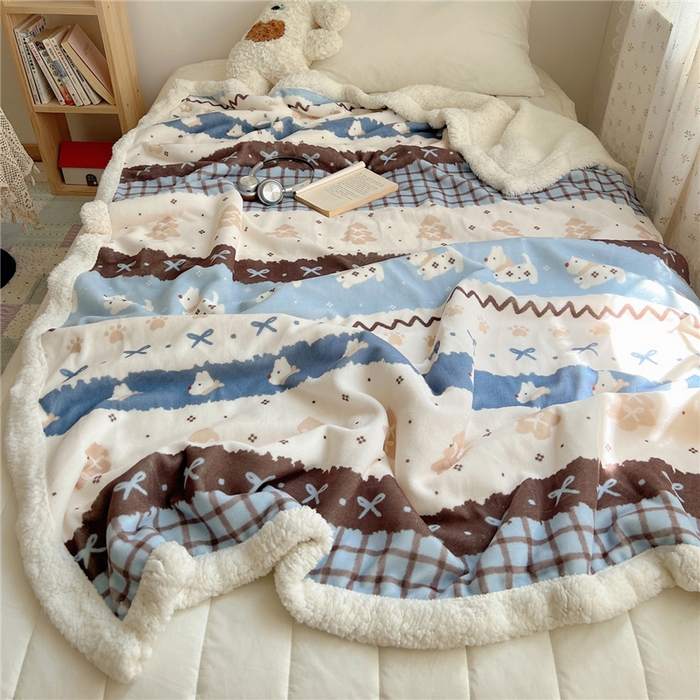 葡萄家 2025新款A类ins小清新少女可爱奶油猫咪卡通加厚牛奶绒羊羔绒多功能毛毯毯子 绒毛毯-MT波西狗狗