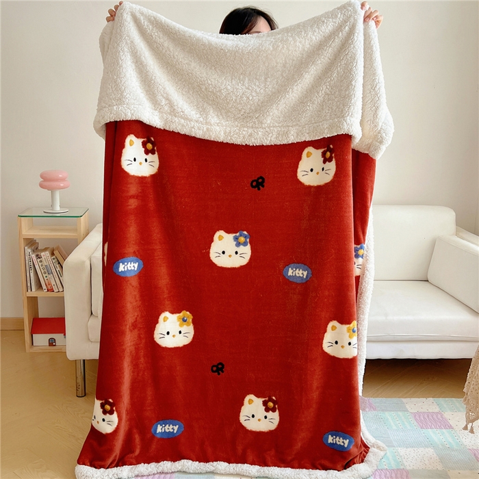 91家纺网 家纺一手货源 找家纺 葡萄家 2025新款A类ins小清新少女可爱奶油猫咪卡通加厚牛奶绒羊羔绒多功能毛毯毯子 绒毛毯-MT花花喵