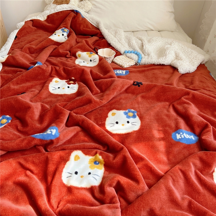 91家纺网 家纺一手货源 找家纺 葡萄家 2025新款A类ins小清新少女可爱奶油猫咪卡通加厚牛奶绒羊羔绒多功能毛毯毯子 绒毛毯-MT花花喵