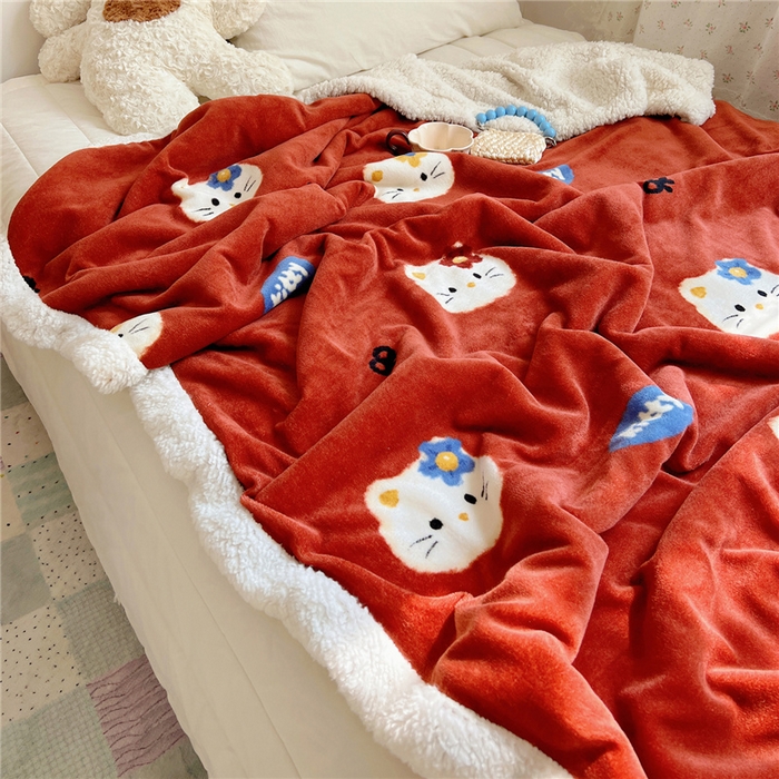 91家纺网 家纺一手货源 找家纺 葡萄家 2025新款A类ins小清新少女可爱奶油猫咪卡通加厚牛奶绒羊羔绒多功能毛毯毯子 绒毛毯-MT花花喵