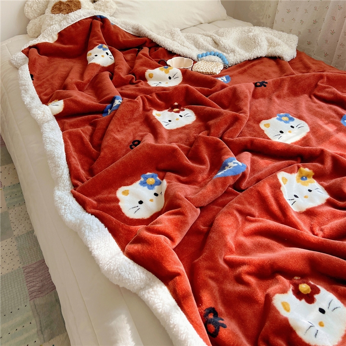 91家纺网 家纺一手货源 找家纺 葡萄家 2025新款A类ins小清新少女可爱奶油猫咪卡通加厚牛奶绒羊羔绒多功能毛毯毯子 绒毛毯-MT花花喵