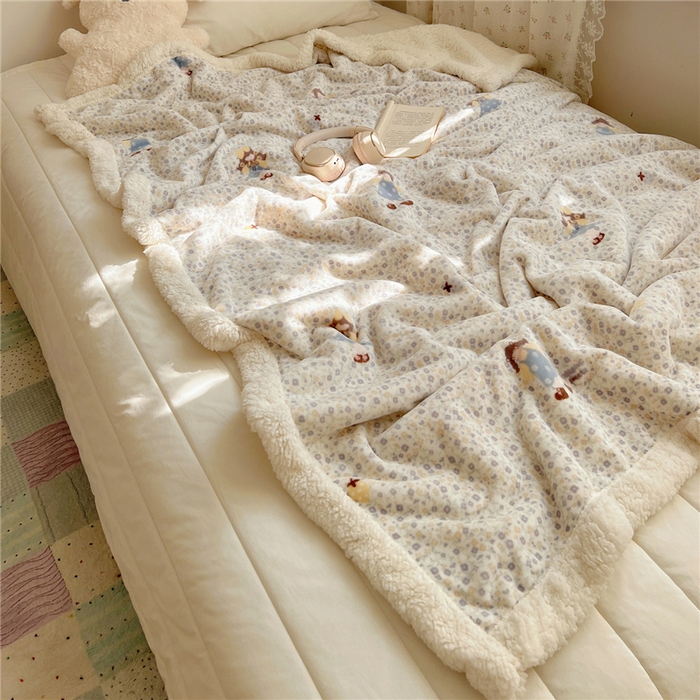 91家纺网 家纺一手货源 找家纺 葡萄家 2025新款A类ins小清新少女可爱奶油猫咪卡通加厚牛奶绒羊羔绒多功能毛毯毯子 绒毛毯-MT可爱女孩