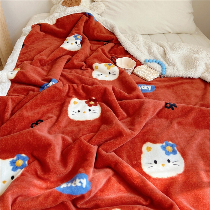 91家纺网 家纺一手货源 找家纺 葡萄家 2025新款A类ins小清新少女可爱奶油猫咪卡通加厚牛奶绒羊羔绒多功能毛毯毯子 绒毛毯-MT花花喵