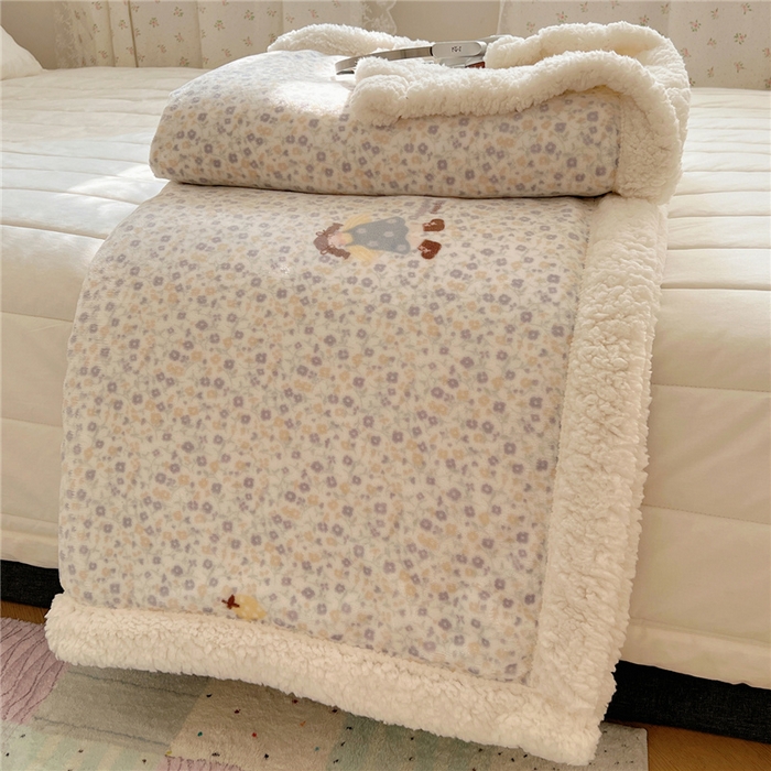 91家纺网 家纺一手货源 找家纺 葡萄家 2025新款A类ins小清新少女可爱奶油猫咪卡通加厚牛奶绒羊羔绒多功能毛毯毯子 绒毛毯-MT可爱女孩