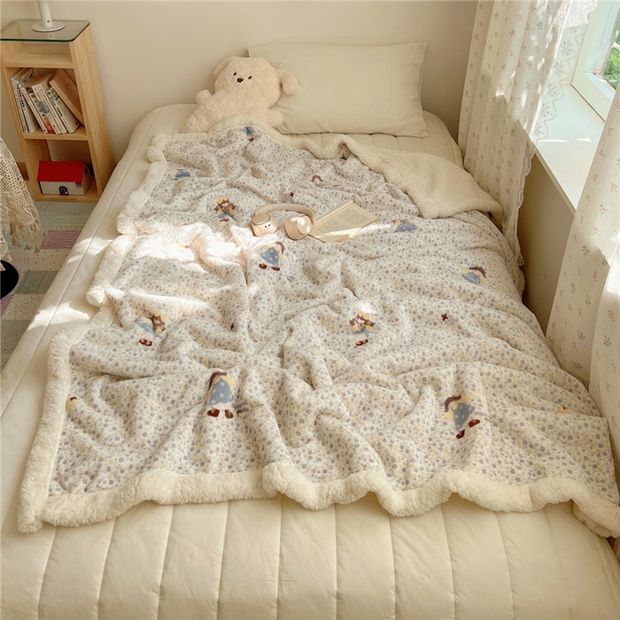 91家纺网 家纺一手货源 找家纺 葡萄家 2025新款A类ins小清新少女可爱奶油猫咪卡通加厚牛奶绒羊羔绒多功能毛毯毯子 绒毛毯-MT可爱女孩