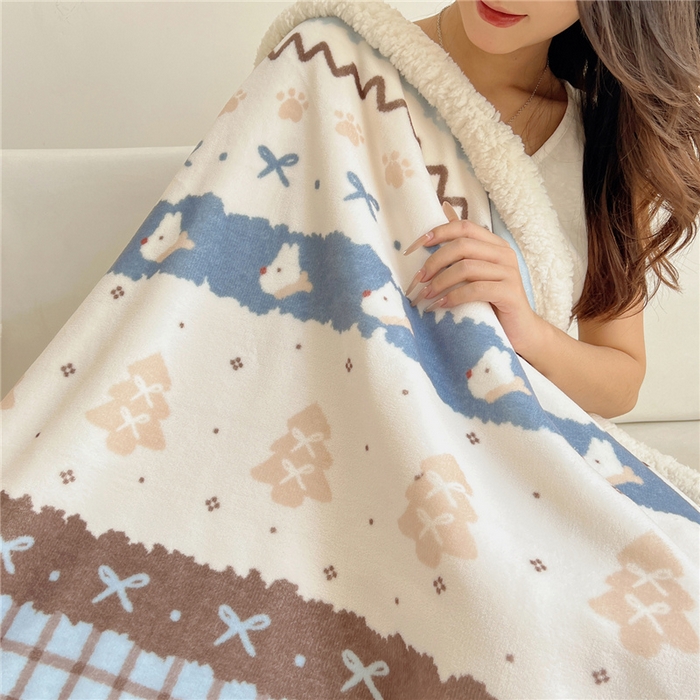 91家纺网 家纺一手货源 找家纺 葡萄家 2025新款A类ins小清新少女可爱奶油猫咪卡通加厚牛奶绒羊羔绒多功能毛毯毯子 绒毛毯-MT波西狗狗