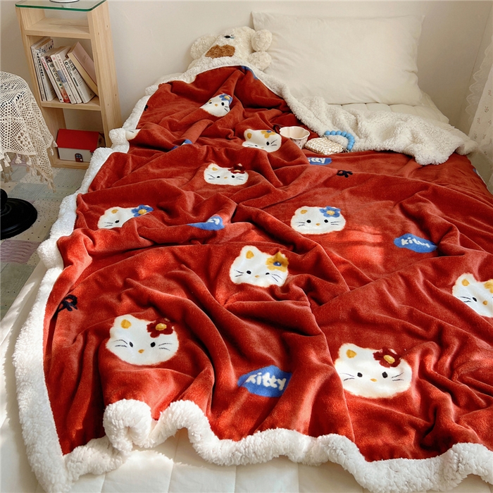 91家纺网 家纺一手货源 找家纺 葡萄家 2025新款A类ins小清新少女可爱奶油猫咪卡通加厚牛奶绒羊羔绒多功能毛毯毯子 绒毛毯-MT花花喵