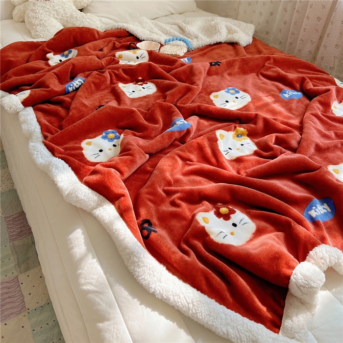 91家纺网 家纺一手货源 找家纺 葡萄家 2025新款A类ins小清新少女可爱奶油猫咪卡通加厚牛奶绒羊羔绒多功能毛毯毯子 绒毛毯-MT花花喵