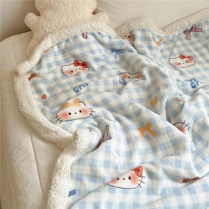 91家纺网 家纺一手货源 找家纺 葡萄家 2025新款A类ins小清新少女可爱奶油猫咪卡通加厚牛奶绒羊羔绒多功能毛毯毯子 绒毛毯-MT蓝格喵喵