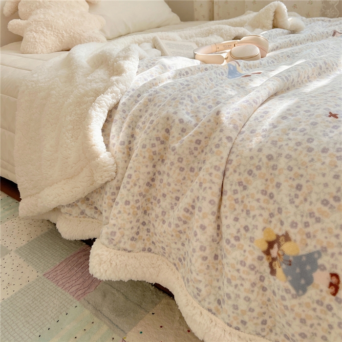 91家纺网 家纺一手货源 找家纺 葡萄家 2025新款A类ins小清新少女可爱奶油猫咪卡通加厚牛奶绒羊羔绒多功能毛毯毯子 绒毛毯-MT可爱女孩