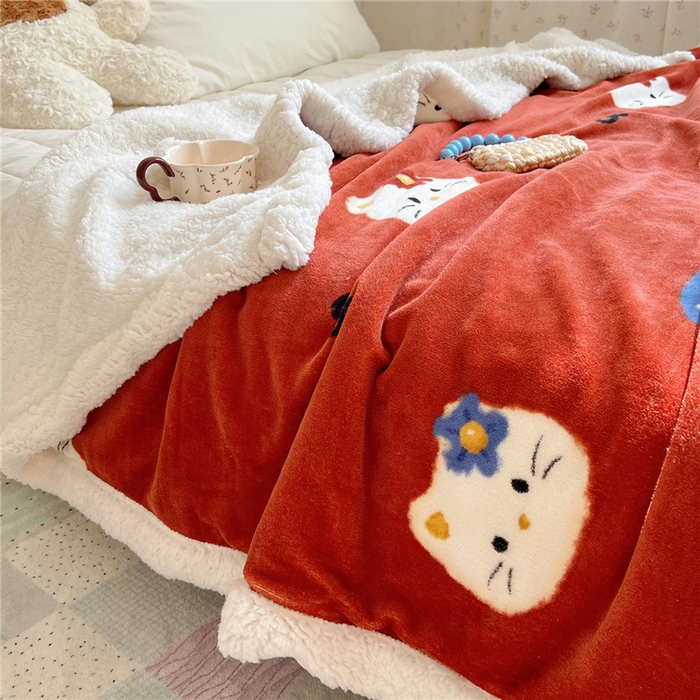 91家纺网 家纺一手货源 找家纺 葡萄家 2025新款A类ins小清新少女可爱奶油猫咪卡通加厚牛奶绒羊羔绒多功能毛毯毯子 绒毛毯-MT花花喵