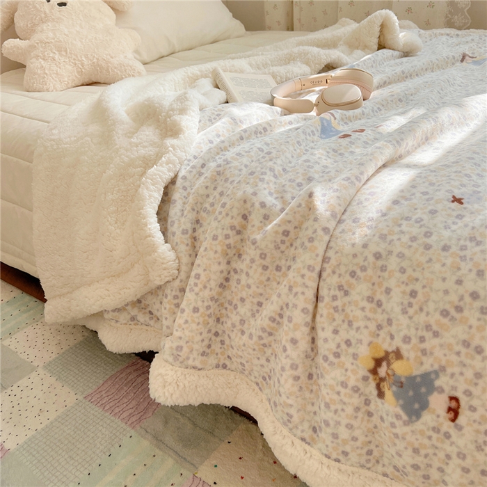 91家纺网 家纺一手货源 找家纺 葡萄家 2025新款A类ins小清新少女可爱奶油猫咪卡通加厚牛奶绒羊羔绒多功能毛毯毯子 绒毛毯-MT可爱女孩