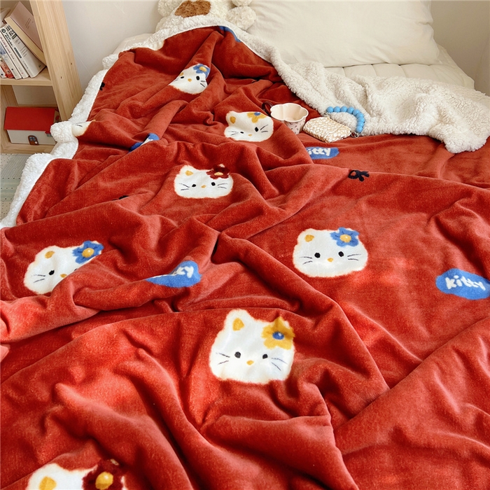 91家纺网 家纺一手货源 找家纺 葡萄家 2025新款A类ins小清新少女可爱奶油猫咪卡通加厚牛奶绒羊羔绒多功能毛毯毯子 绒毛毯-MT花花喵