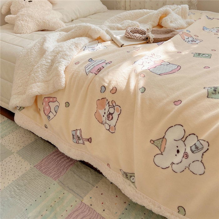 91家纺网 家纺一手货源 找家纺 葡萄家 2025新款A类ins小清新少女可爱奶油猫咪卡通加厚牛奶绒羊羔绒多功能毛毯毯子 绒毛毯-MT童梦园