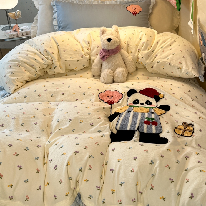 91家纺网 家纺一手货源 找家纺 （总）澜妃 2025新款学生季少女心褶皱花边毛巾绣学生宿舍三四件套上下铺三四件（小红书热款）