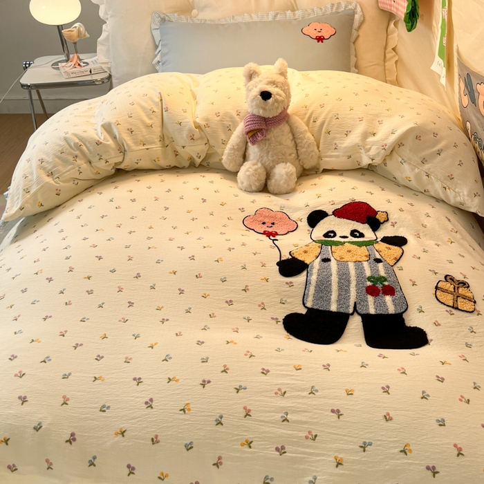 91家纺网 家纺一手货源 找家纺 （总）澜妃 2025新款学生季少女心褶皱花边毛巾绣学生宿舍三四件套上下铺三四件（小红书热款）