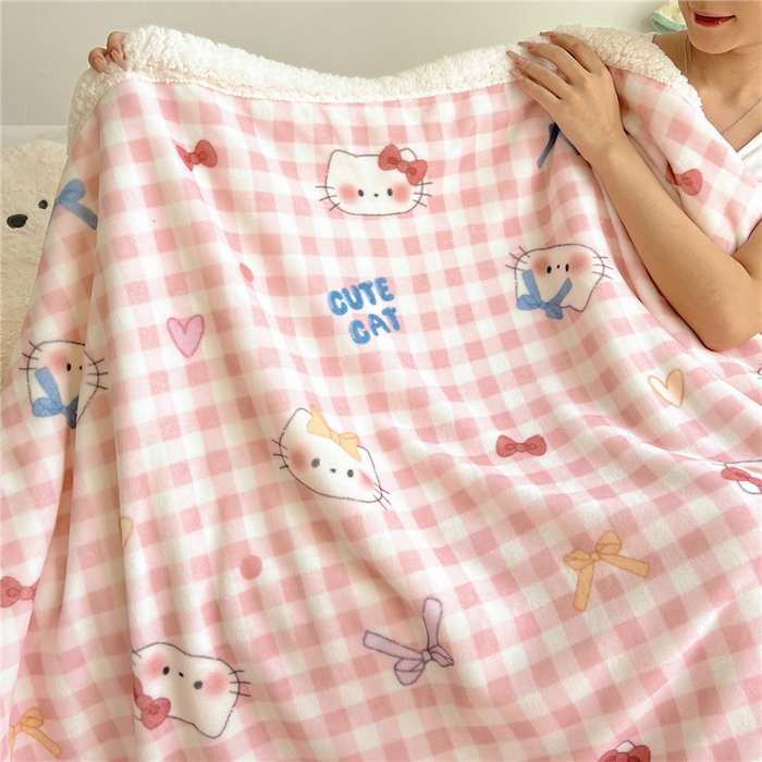 91家纺网 家纺一手货源 找家纺 葡萄家 2025新款A类ins小清新少女可爱奶油猫咪卡通加厚牛奶绒羊羔绒多功能毛毯毯子 绒毛毯-MT粉格喵喵