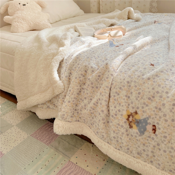 91家纺网 家纺一手货源 找家纺 葡萄家 2025新款A类ins小清新少女可爱奶油猫咪卡通加厚牛奶绒羊羔绒多功能毛毯毯子 绒毛毯-MT可爱女孩