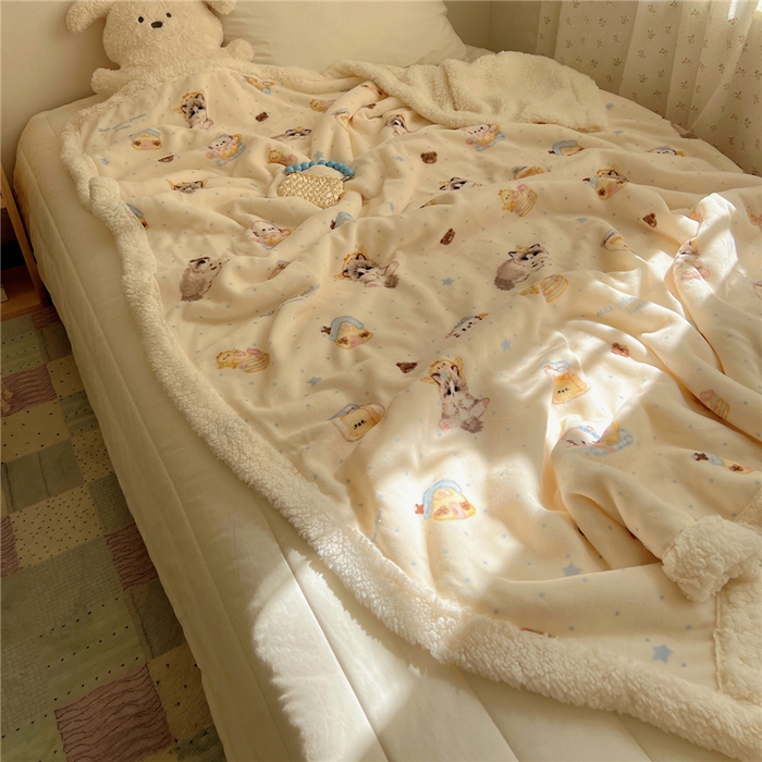 91家纺网 家纺一手货源 找家纺 葡萄家 2025新款A类ins小清新少女可爱奶油猫咪卡通加厚牛奶绒羊羔绒多功能毛毯毯子 绒毛毯-MT公主喵