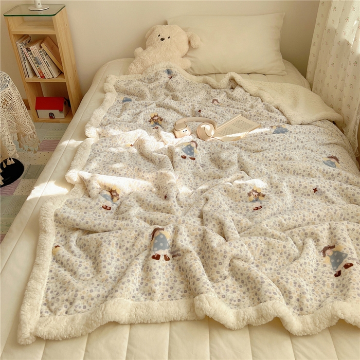 91家纺网 家纺一手货源 找家纺 （总）葡萄家 2025新款A类ins小清新少女可爱奶油猫咪卡通加厚牛奶绒羊羔绒多功能毛毯毯子