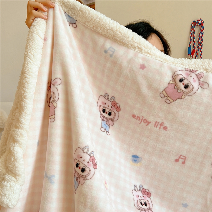 91家纺网 家纺一手货源 找家纺 葡萄家 2025新款A类ins小清新少女可爱奶油猫咪卡通加厚牛奶绒羊羔绒多功能毛毯毯子 绒毛毯-MT粉格可可