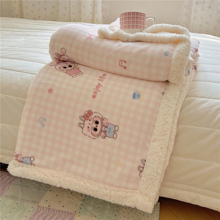 91家纺网 家纺一手货源 找家纺 葡萄家 2025新款A类ins小清新少女可爱奶油猫咪卡通加厚牛奶绒羊羔绒多功能毛毯毯子 绒毛毯-MT粉格可可