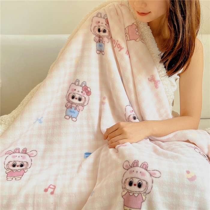 91家纺网 家纺一手货源 找家纺 葡萄家 2025新款A类ins小清新少女可爱奶油猫咪卡通加厚牛奶绒羊羔绒多功能毛毯毯子 绒毛毯-MT粉格可可