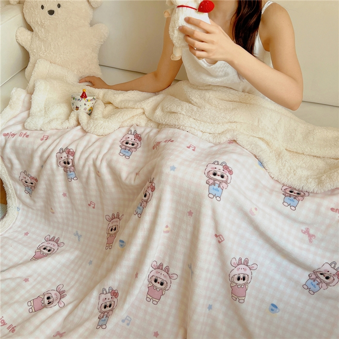 91家纺网 家纺一手货源 找家纺 葡萄家 2025新款A类ins小清新少女可爱奶油猫咪卡通加厚牛奶绒羊羔绒多功能毛毯毯子 绒毛毯-MT粉格可可