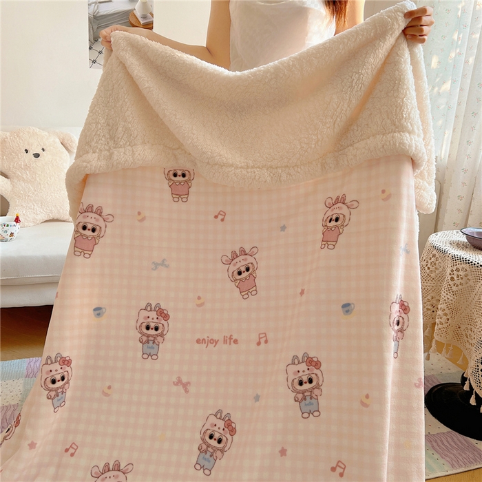 91家纺网 家纺一手货源 找家纺 葡萄家 2025新款A类ins小清新少女可爱奶油猫咪卡通加厚牛奶绒羊羔绒多功能毛毯毯子 绒毛毯-MT粉格可可